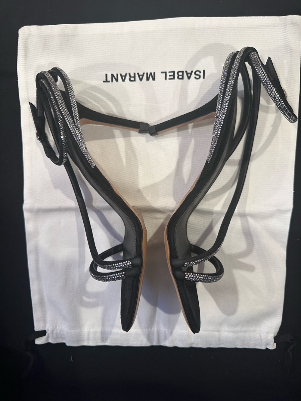 Isabel Marant Strassy Black Rhinestone Strap High Heel Sandals 40 made in Italy - Picture 12 of 16